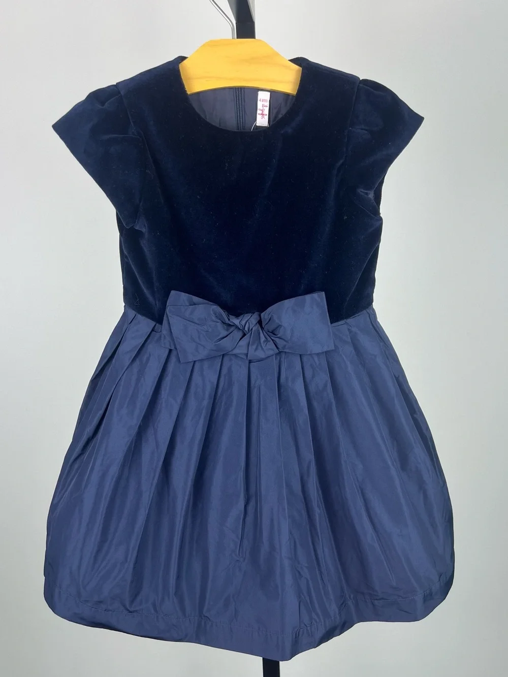 Il Gufo Girls Velvet/Taffeta Bow Party Dress, Navy, Size 4